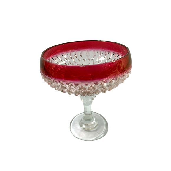 Vintage Clear‎ Diamond Pattern Compote Bowl Pink Trim Pedestal Candy Dish - Picture 2 of 9